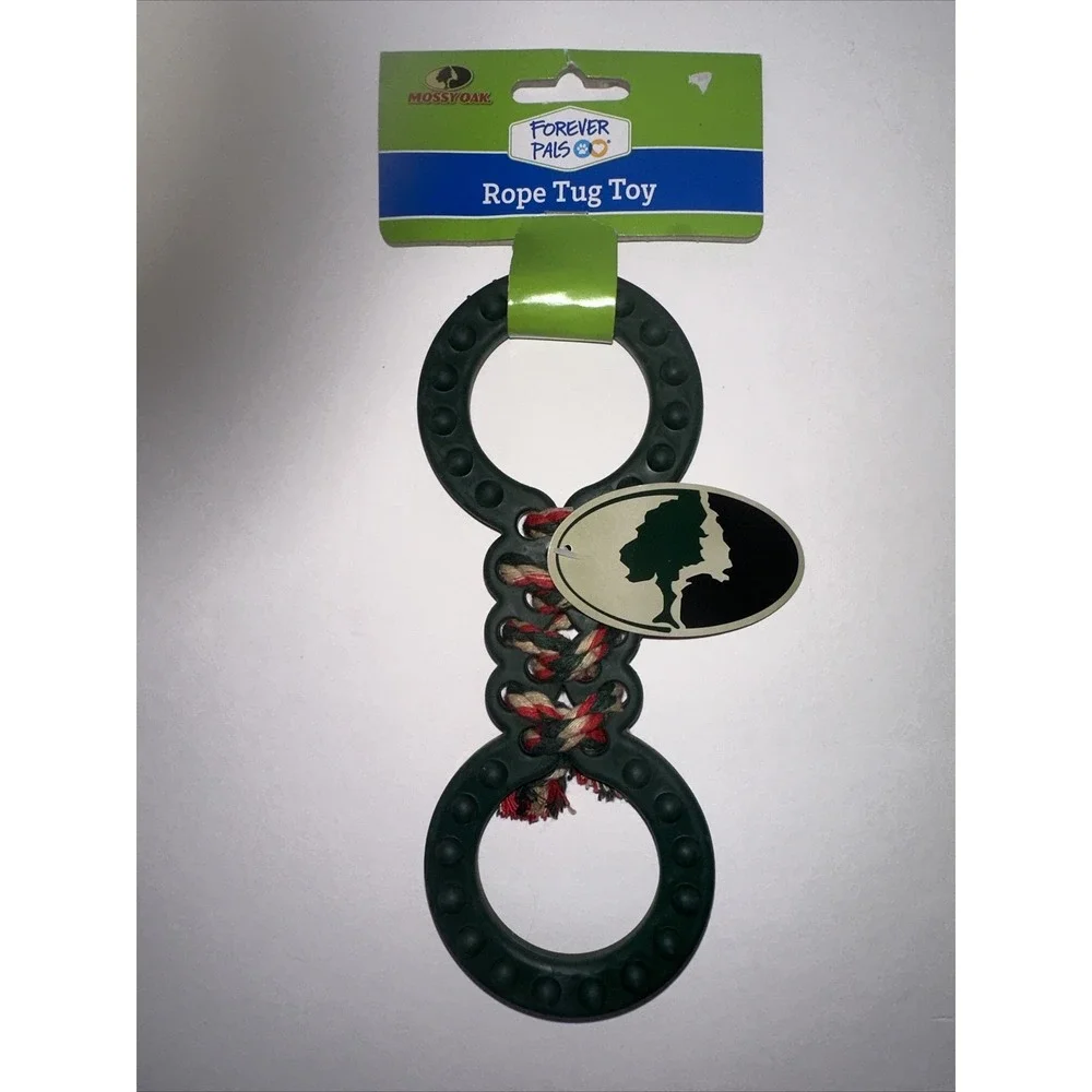 Mossy Oak Forever Pals Dog Rope Tug Toy Double‎ Ring Rubber Green Multi NWT